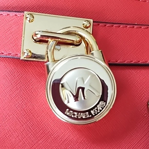 Michael Kors Red Large Hamilton Lock Tote Hobo Bag - Picture 7 of 14